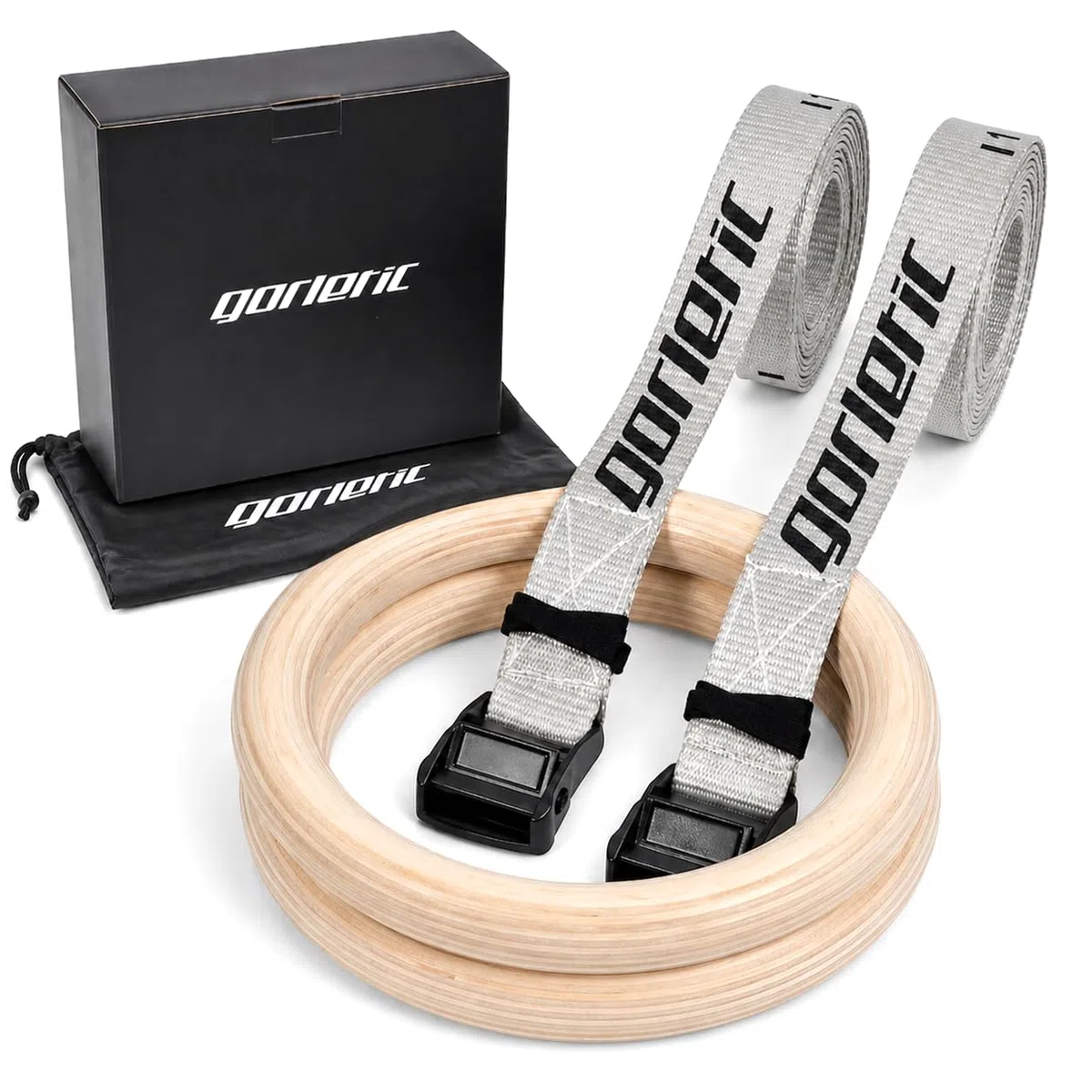 Gorletic - Anelli da ginnastica, anelli di legno da 28 e 32 mm di spessore, 4,5 m di cinghia rinforzata e marcata - qualità professionale (28mm)
