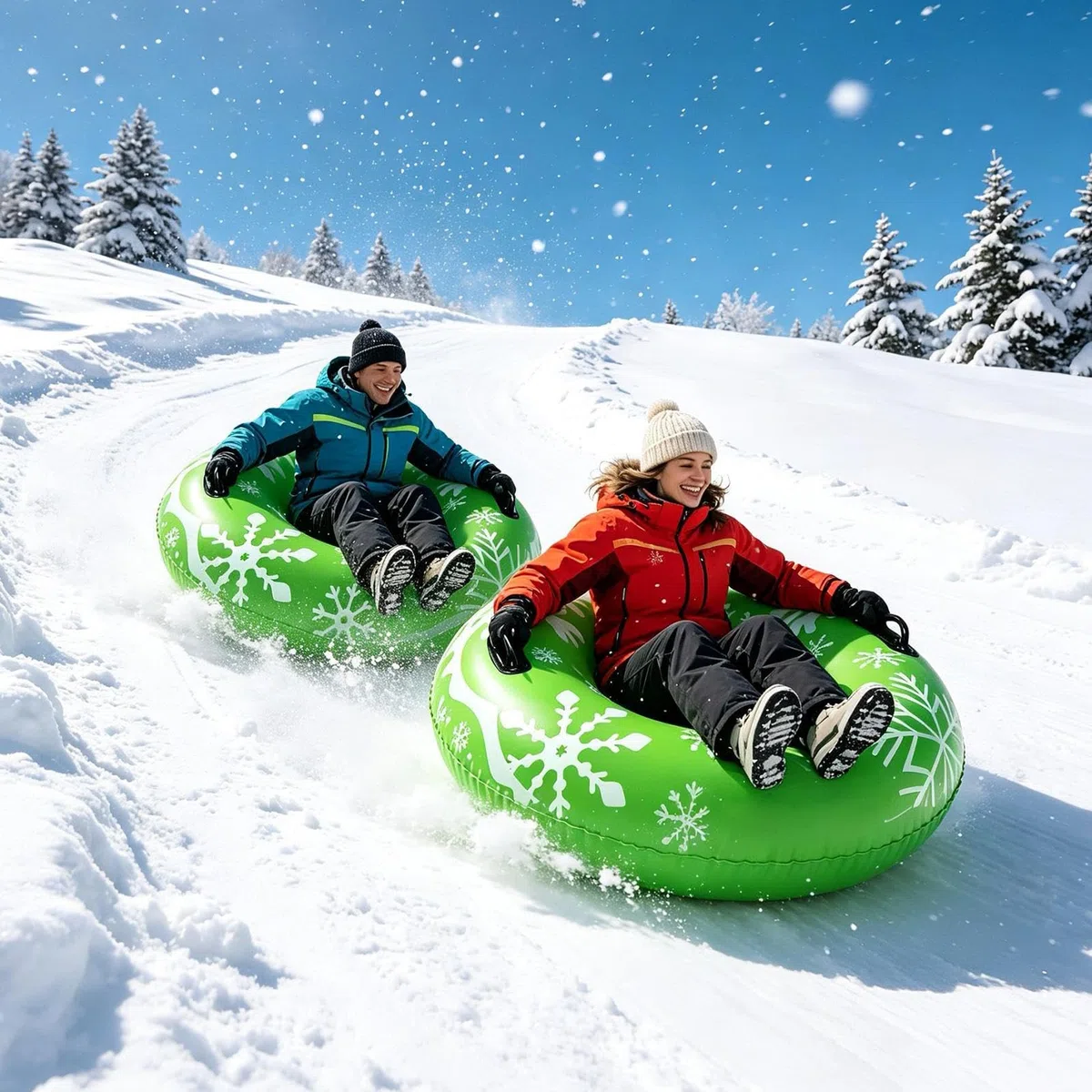 Tubi Da Neve Per Bambini 90 x 90 cm Slittino Giocattolo In PVC Con Manico | Slittini Invernali Gonfiabili Per Donne Uomini Amico Ragazzi Ragazze Natale All'Aperto Fiume Ghia