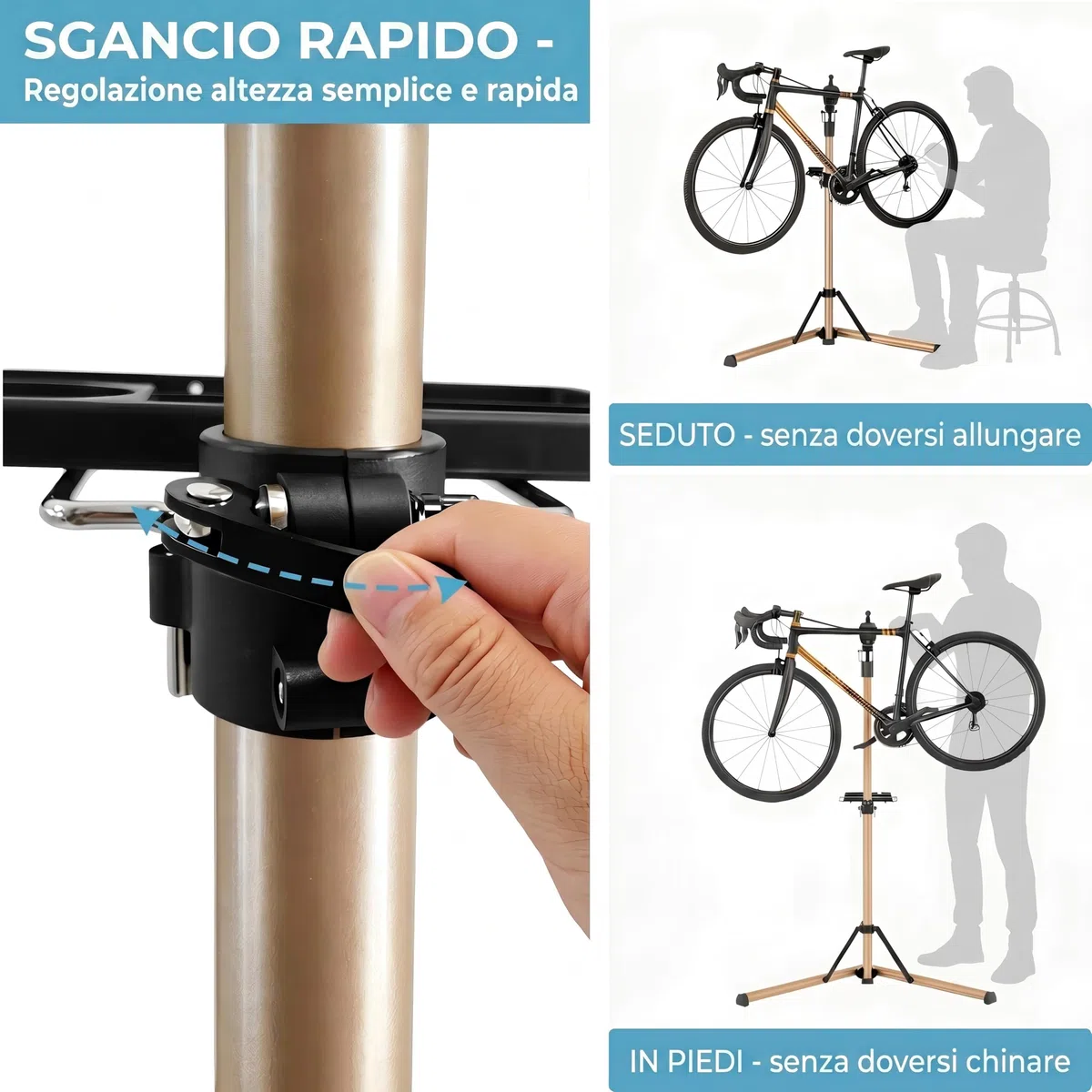 Cavalletto da Riparazione e Montaggio in Alluminio per Bici, Completamente Pieghevole, Doppio Blocco di Sicurezza, Compatto, Ultraleggero, Vassoio Magnetico per E-Bike/Mountain Bike