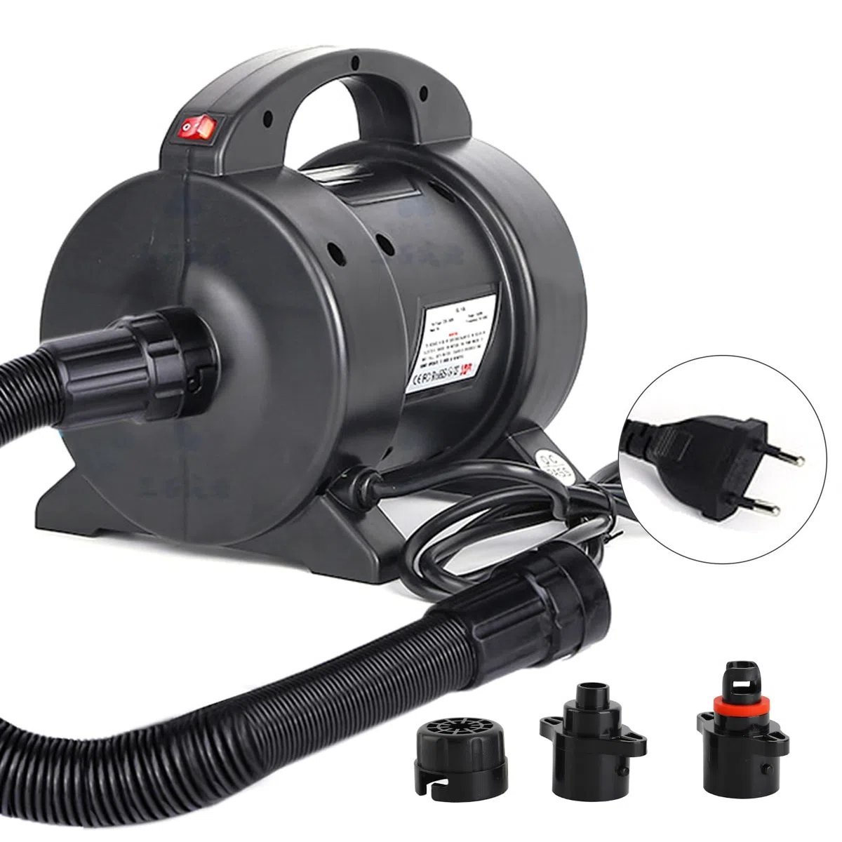 Kavolet 1600W Pompa Elettrica, Pompa Portatile per Materasso Gonfiabile a Rapido Gonfiaggio Pompa ad Aria Elettrica Gonfiatore Deflatore con 2 Ugelli per Schlauchboot, Tavola da Surf