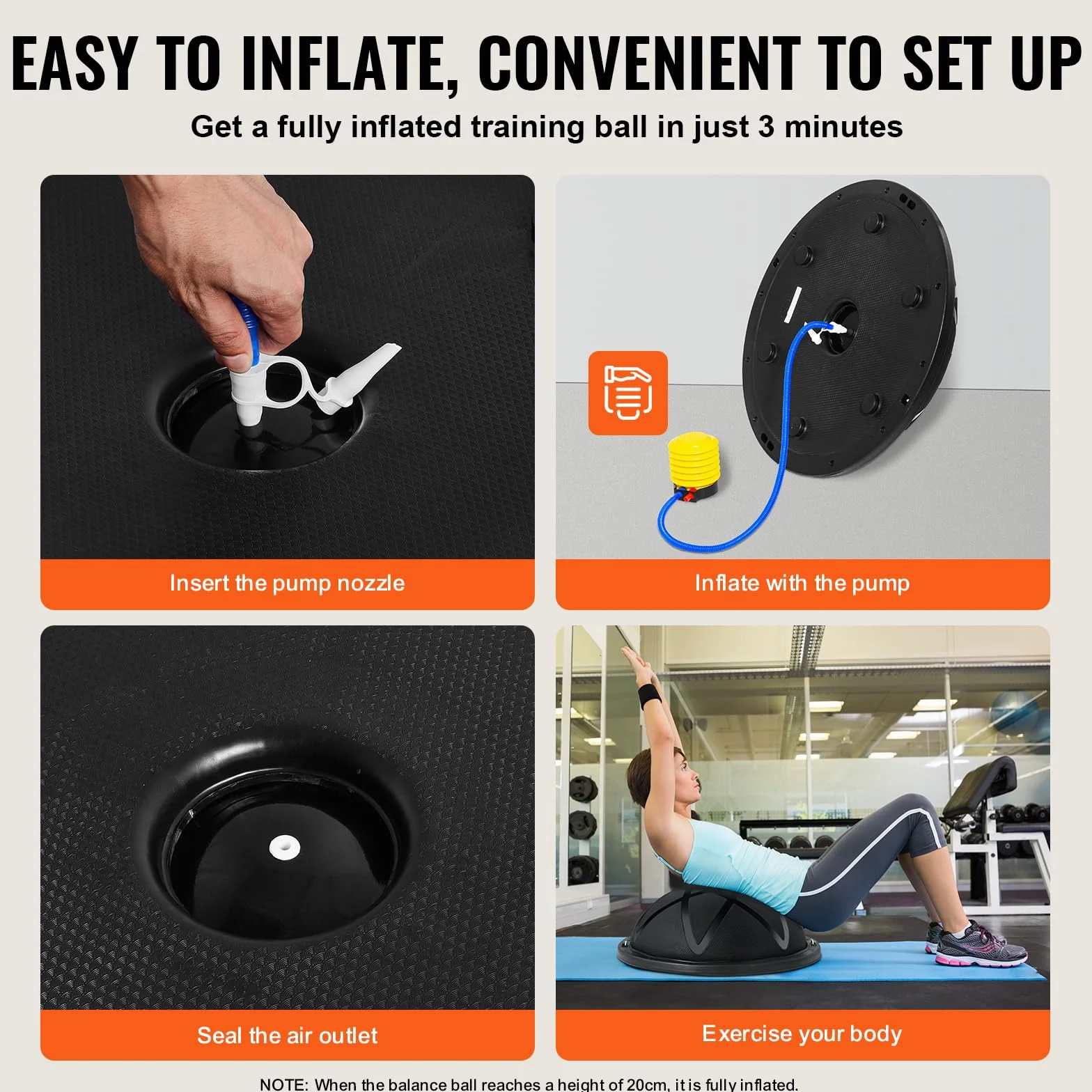 VEVOR Mezzo Allenatore Palla Capacità Portante 300 kg, per Esercizi, Equilibrio, Stabilità Palla Yoga Fitness con Fasce di Resistenza Pompa a Pedale, Allenamento Corpo di Palestra Casa, 58 cm Nero