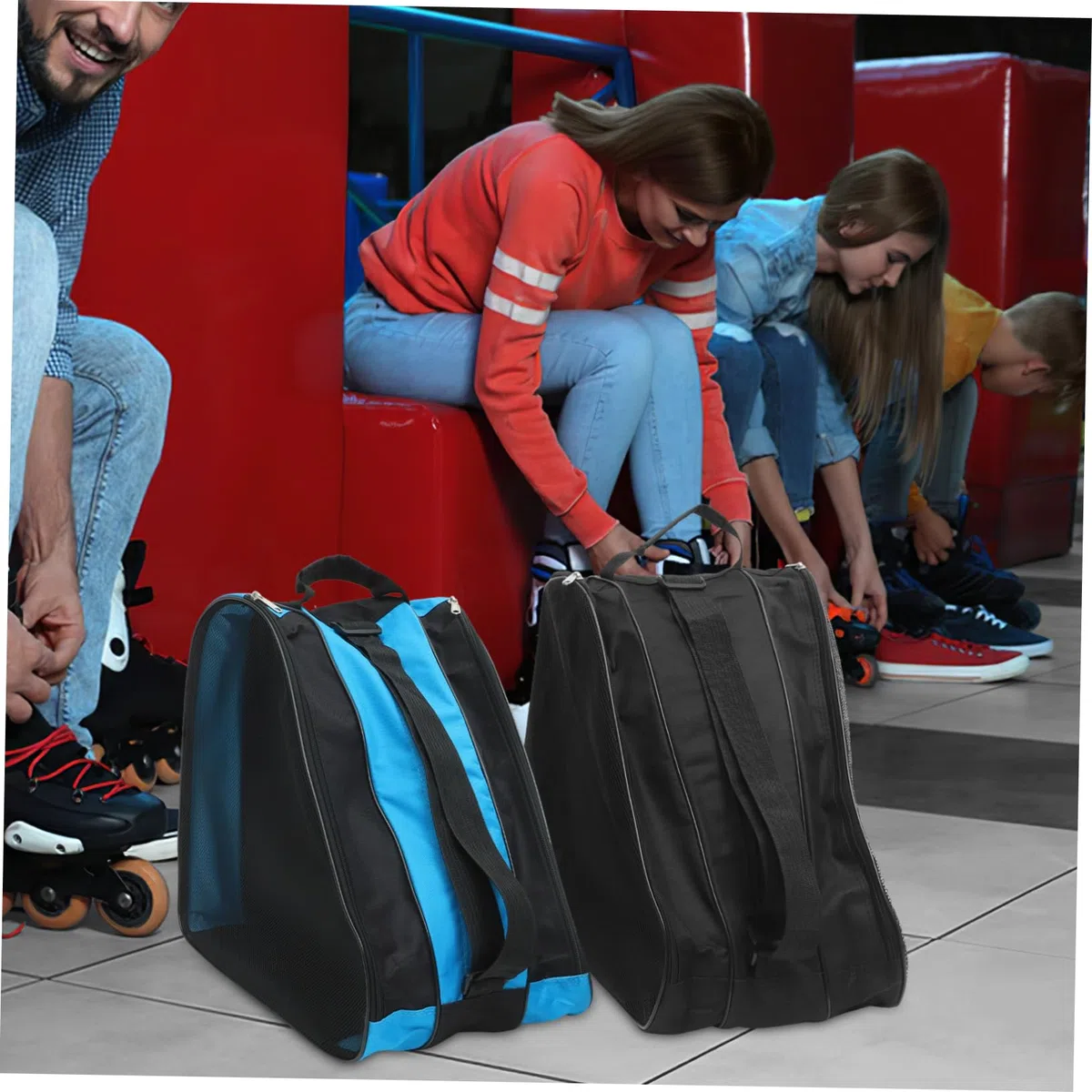 Borsa per Scarpe da Pattinaggio Cerniera Oxford Nero 2 Pezzi, Facile da Pulire, per Uso Esterno, Design Semplice e Funzionale