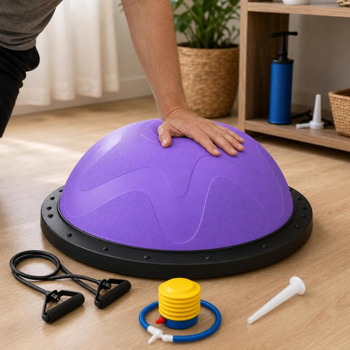 Balance Semisfera Equilibrio con Elastici - Mezza Palla Fitness per Allenamento e Postura - per fitness, Grigio