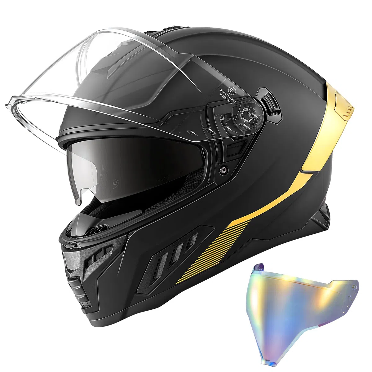 VEVOR Casco Integrale con Visiera Parasole, Casco da Moto Visiera Doppia Taglia M Integrale Omologato ECE 22,06 DOT con Tasca per Altoparlante Bluetooth Imbottitura Interna Removibile, Colore Nero