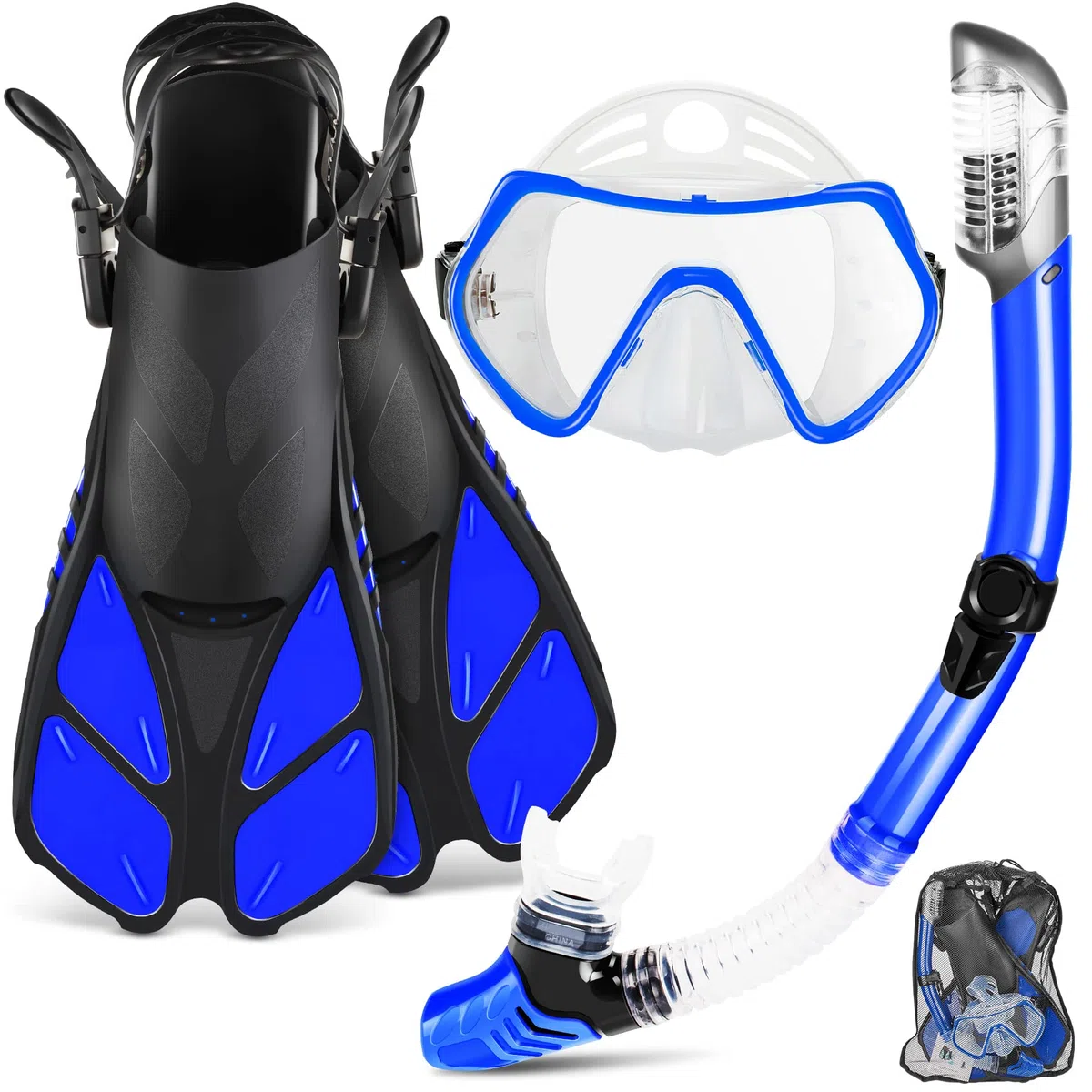 ZEEPORTE Set con maschera e boccaglio per adulti, con vista panoramica, pinna Trek, Dry Top Snorkel + borse da viaggio, boccaglio per nuoto