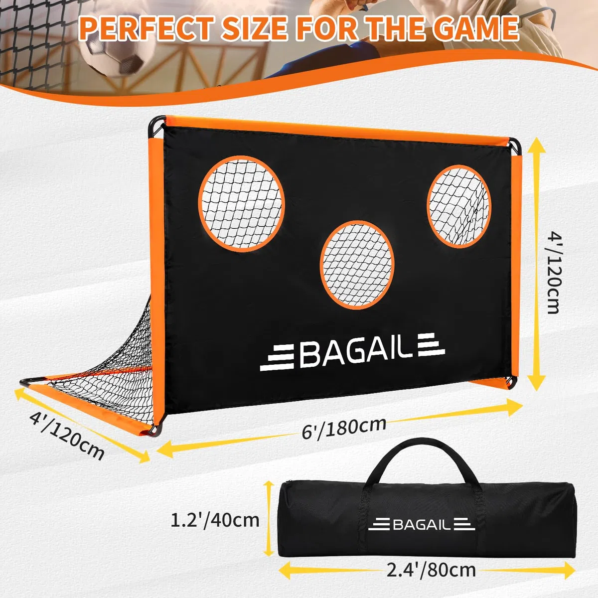 BAGAIL Porta da calcio con bersaglio, design 2 in 1, porta da calcio, borsa portatile, facile da installare, ideale per allenamenti in giardino e partite ricreative, 180 x 120 cm