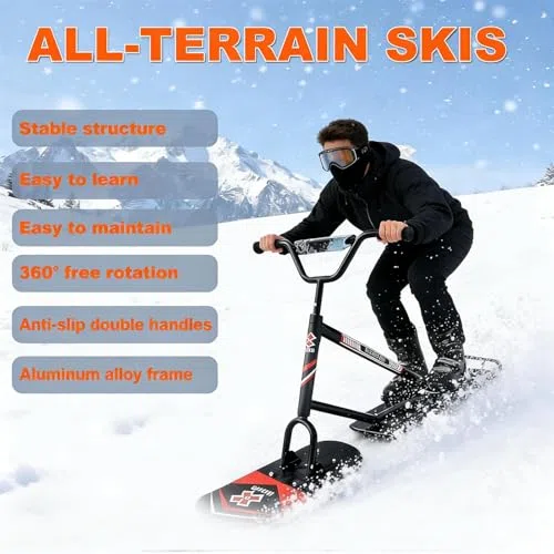Monopattino da neve All-Terrain con sterzo a 360 gradi e doppie pale per avventure invernali, supporta fino a 150 kg