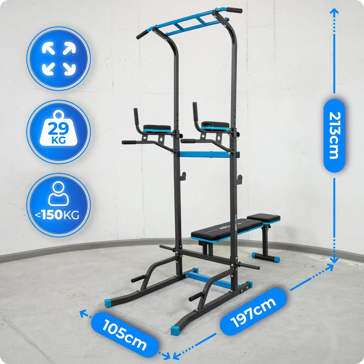 THUNDER Power Tower Dip Station - Stazione per trazioni, attrezzo per fitness a casa