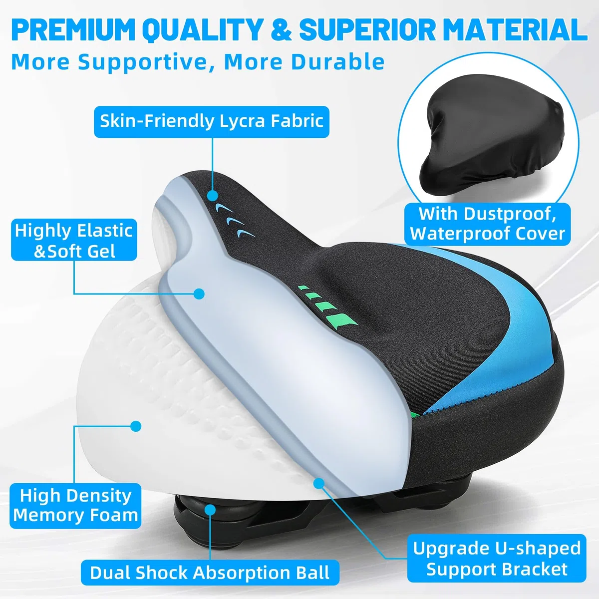 CDYWD Sella Bici Comoda Uomo Donna, Sellino Bici Morbido in gel, Larga, Con Sospensione, Traspirante, Ergonomica Sedile Bici per Biciclette da MTB, City Bike, Ebike, Cyclette