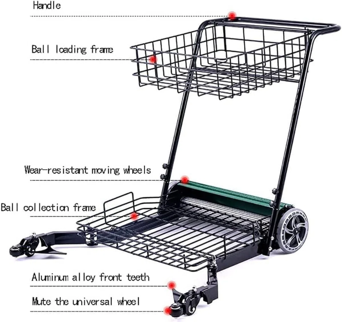 Carrello per raccogliere palline da tennis e retriever automatico, può contenere fino a 290 palline, raccoglie 90 alla volta per vari campi da tennis