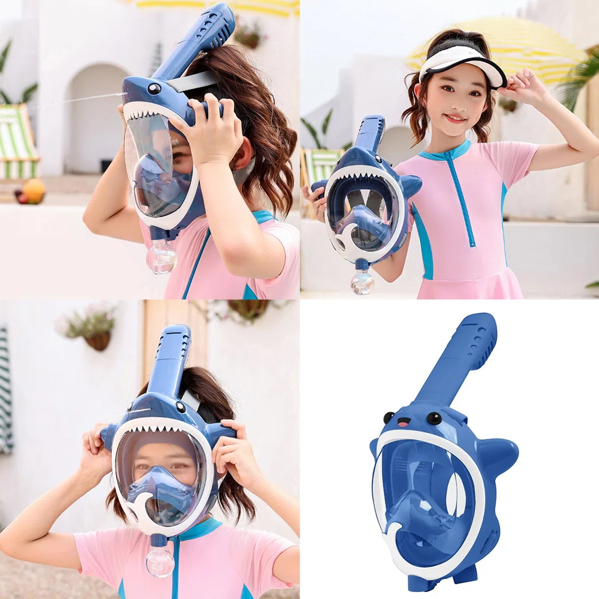 Maschera da snorkeling integrale con sistema di respirazione Dry Top, per bambini, pieghevole, vista panoramica