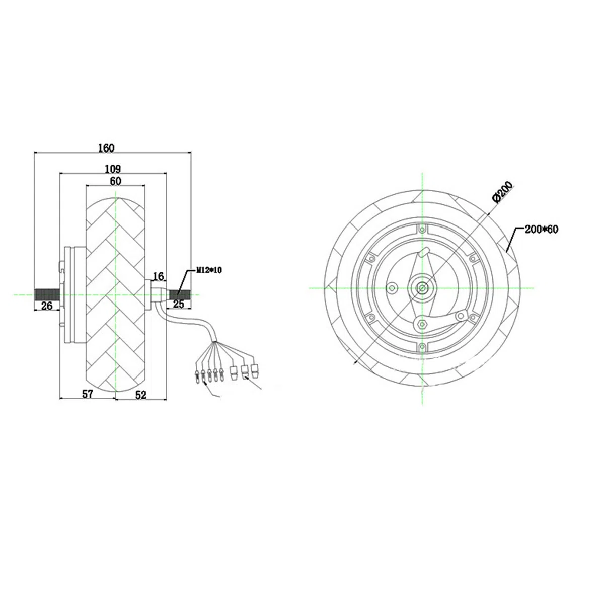 Tbest Motore del della ruota 8 pollici con freno a tamburo 36V-48V 500W a 1200W 1400 RPM Impermeabile Universale per bicicletta elettrica scooter