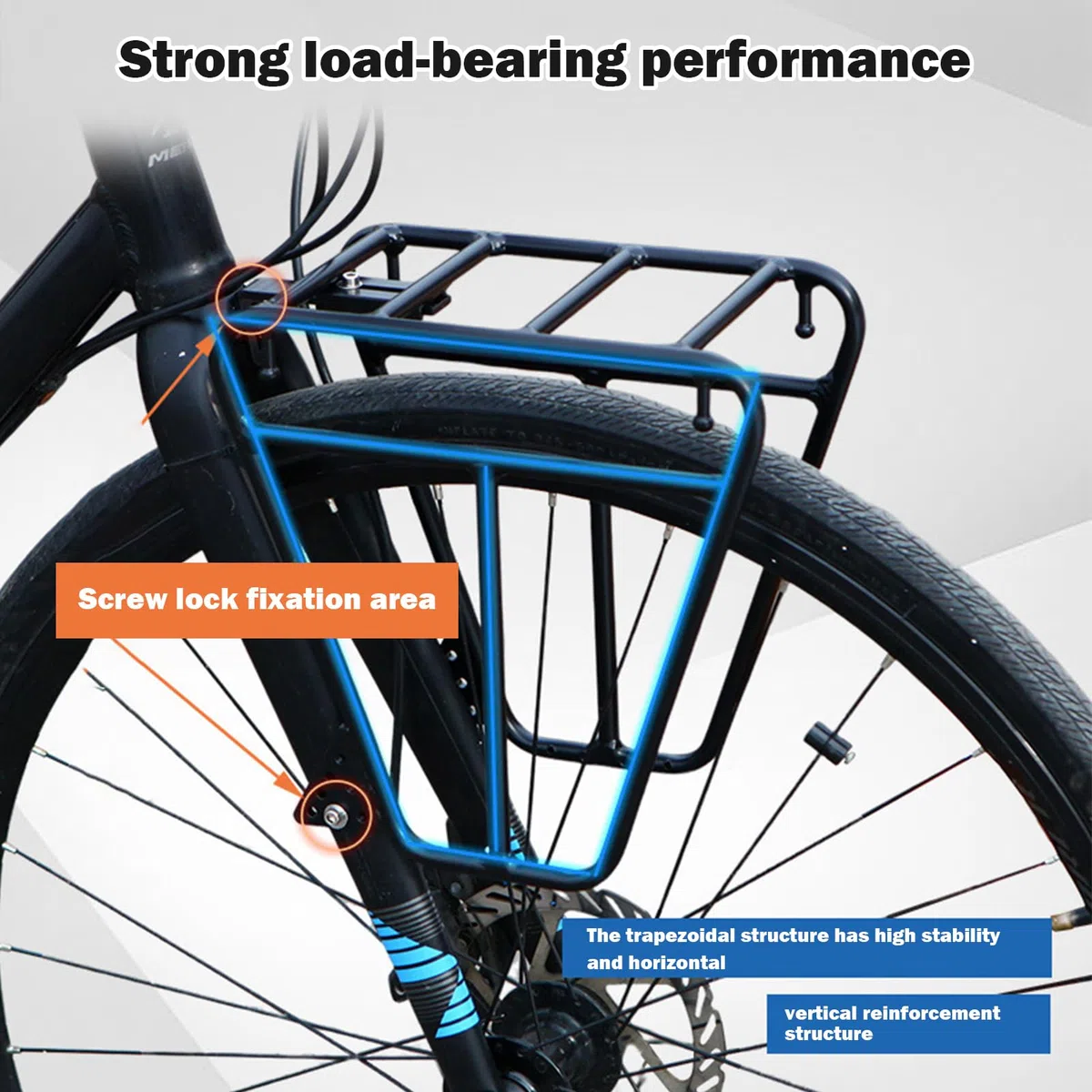 Portapacchi per bicicletta, portapacchi anteriore con supporto regolabile | in acciaio resistente, accessorio per bicicletta con design stabile, attrezzatura da viaggio per bici da strada e