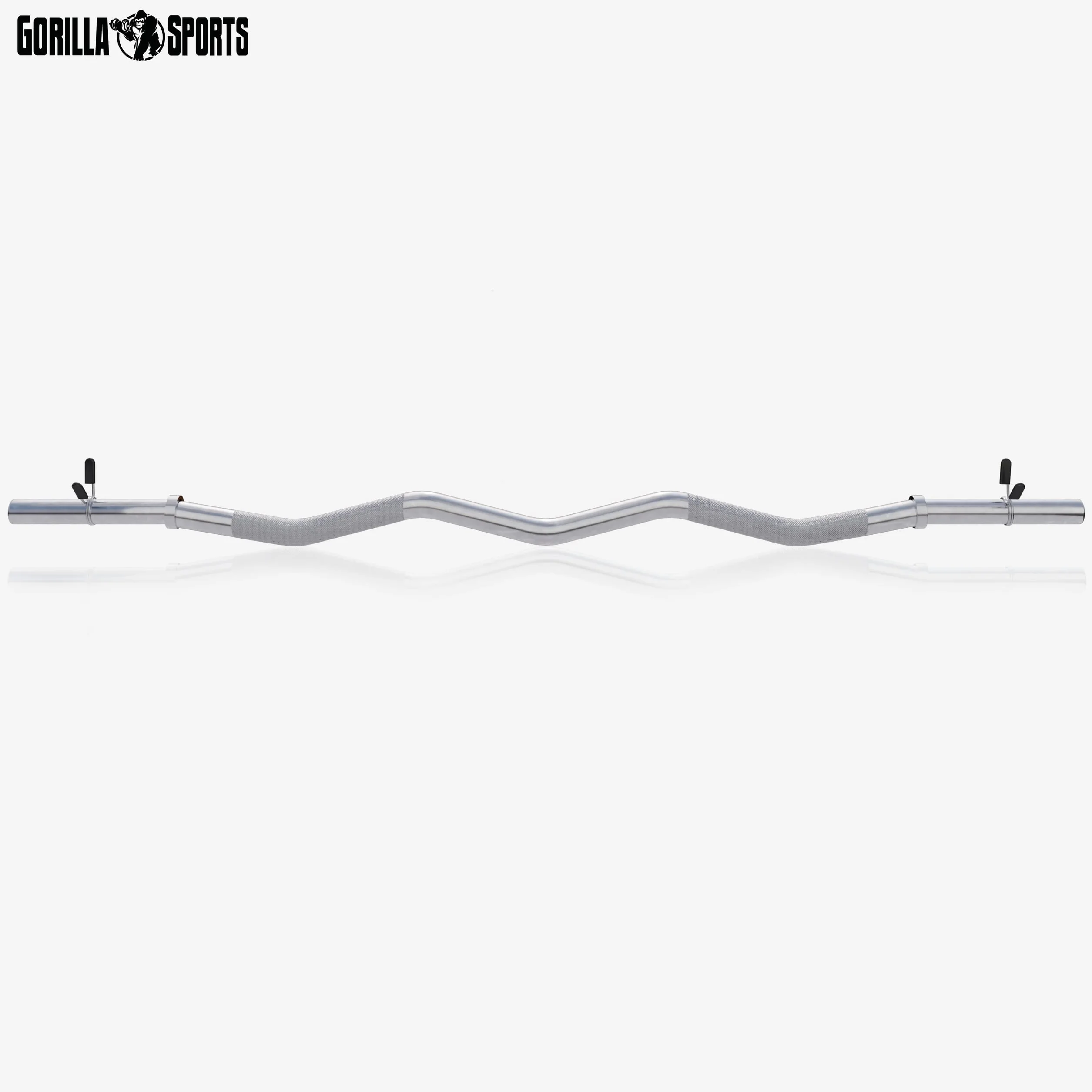 GORILLA SPORTS® Bilanciere Curvo EZ – 120cm, Ø30mm, Acciaio Cromato, Collari a Molla, Antiscivolo, Max 180kg – Barra Curl per Bicipiti, Tricipiti, Allenamento, Sollevamento Pesi, Palestra, Fitness