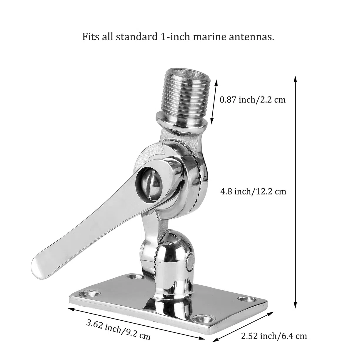 Supporto per antenna VHF, base regolabile VHF per barca, in acciaio inox 316, resistente, include accessori di installazione viti