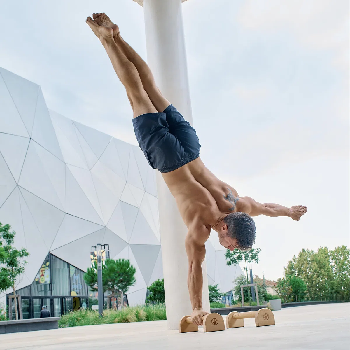 Eric Flag Parallele Calisthenics - Parallele Basse in Legno per Fitness, Calisthenics, Palestra in Casa - Maniglie per Flessioni/Push Up Bar, Parallettes Solide e Stabili - Calisthenics Attrezzature