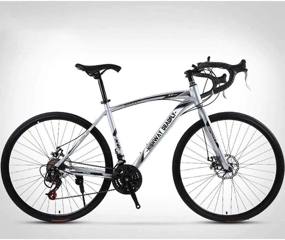 Bicicletta da Strada da 26 Pollici, Bici da 24 Velocità, Freno a Doppio Disco, Telaio in Acciaio ad Alto Tenore Di Carbonio, Corsa in Bicicletta su Strada,Red/Argento