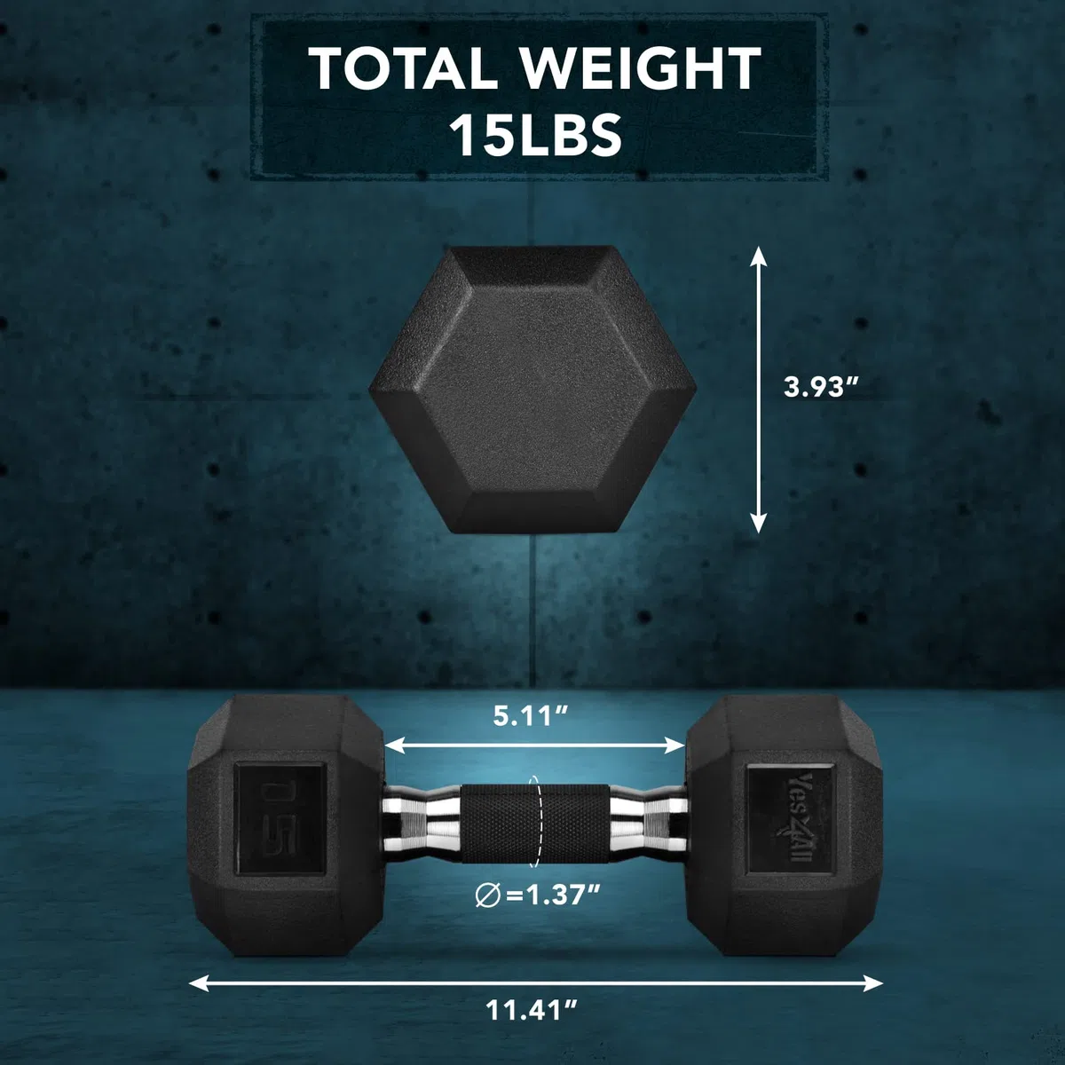 Yes4All Rubber Grip Encased Hex Dumbbells Hand Weights With Anti-Slip 2-25 kg Single
