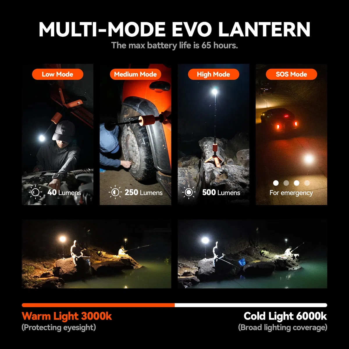 Outask Lampada da campeggio telescopica, lanterna magnetica pieghevole da campeggio con batteria da 12000 mAh, torce telescopiche impermeabili IPX6/IPX7, lampada da campeggio per emergenza, campeggio