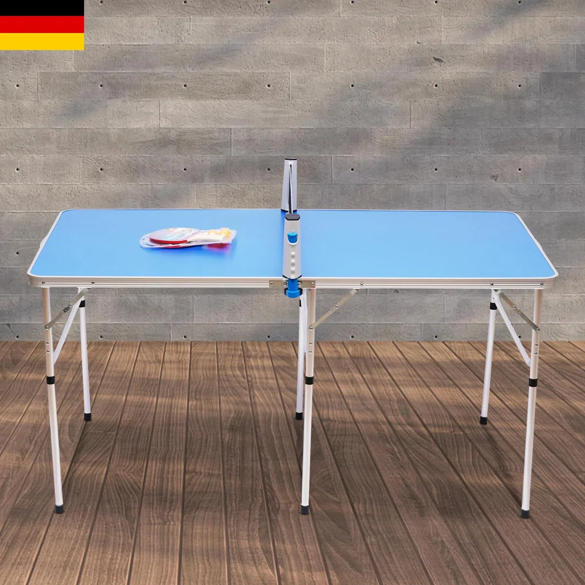 tavolo da ping pong pieghevole, resistente e durevole, con rete e racchette incluse, ideale per sport all'aria aperta, tavolo da pranzo, blu e argento