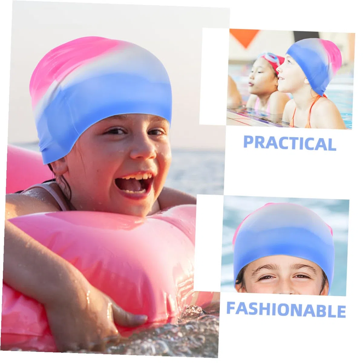 HANABASS 10 Cuffia in Silicone Elasticizzata per Donne Cappello Piscina Antiscivolo Copricapo per Lunghi e Rosa e Blu Sfumato