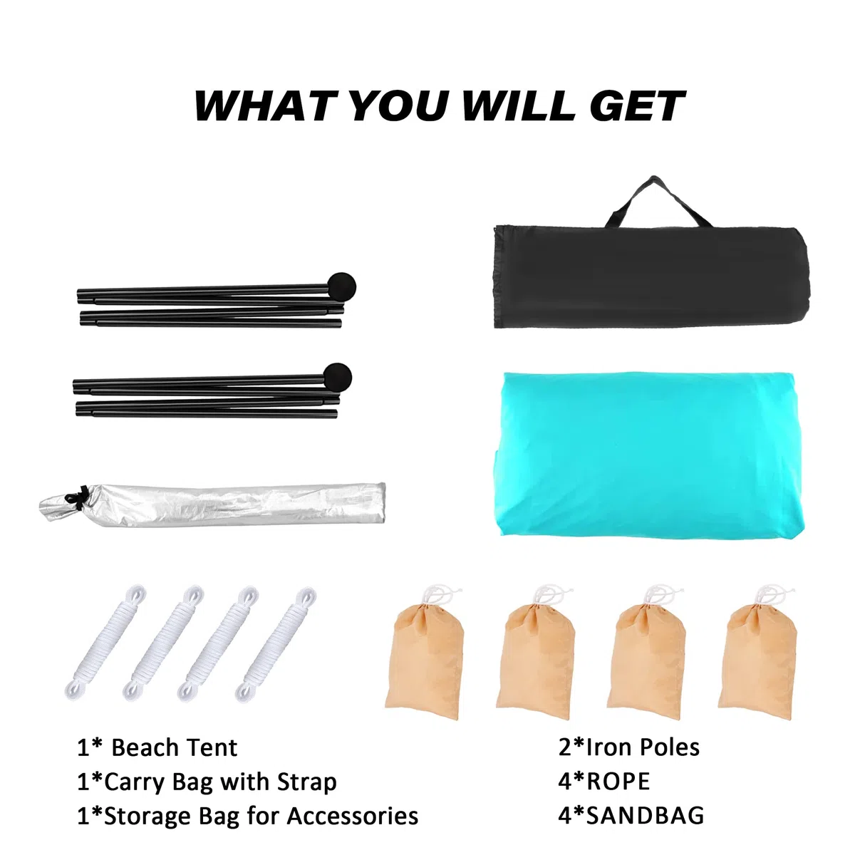 Tenda da spiaggia, parasole portatile, con protezione UV UPF 50+, ancoraggio a sabbia e aste in alluminio per spiaggia, cortili, campeggio, pesca e picnic, 2 x 2 x 2 m, verde blu