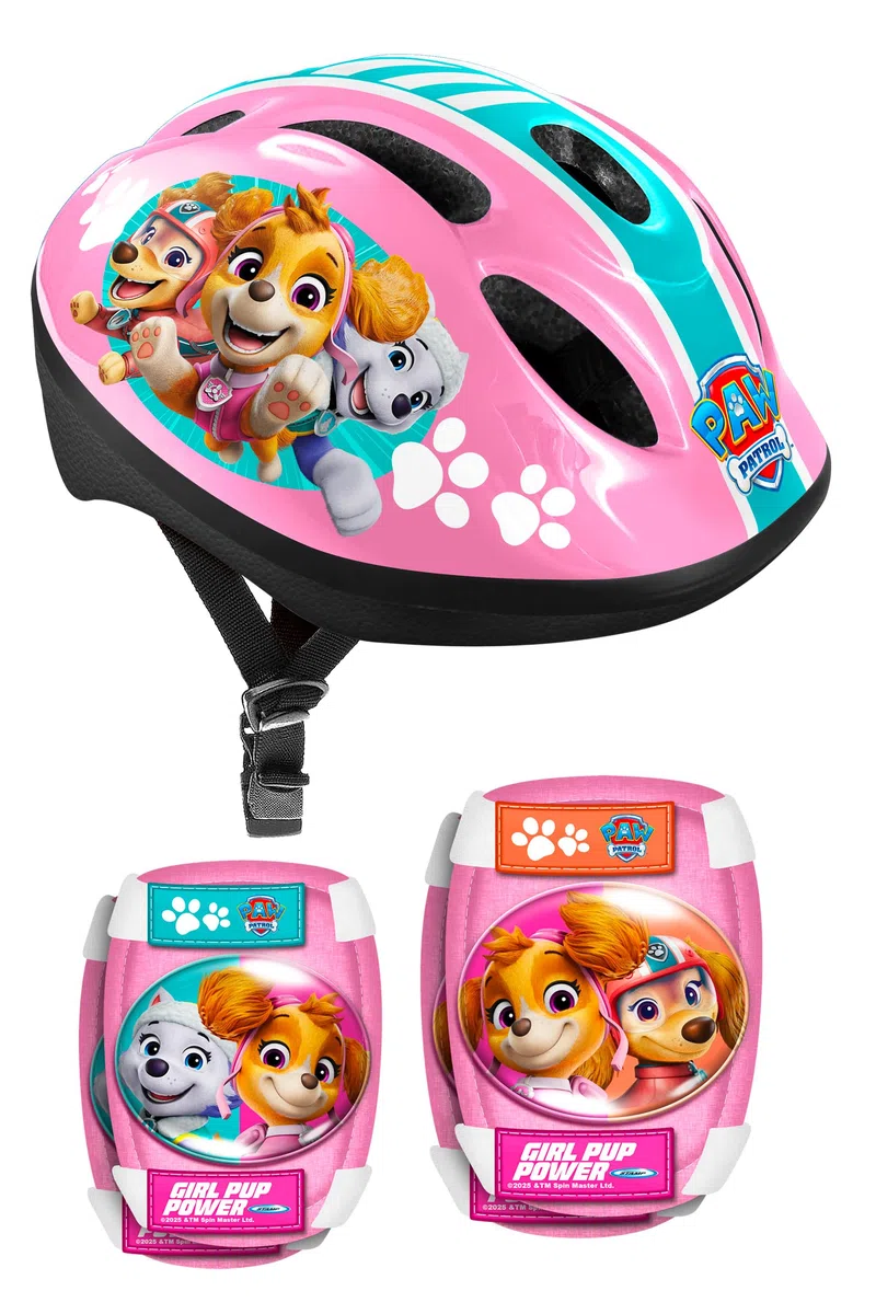 Casco + protezione gomiti e ginocchia. PAW Patrol rosa