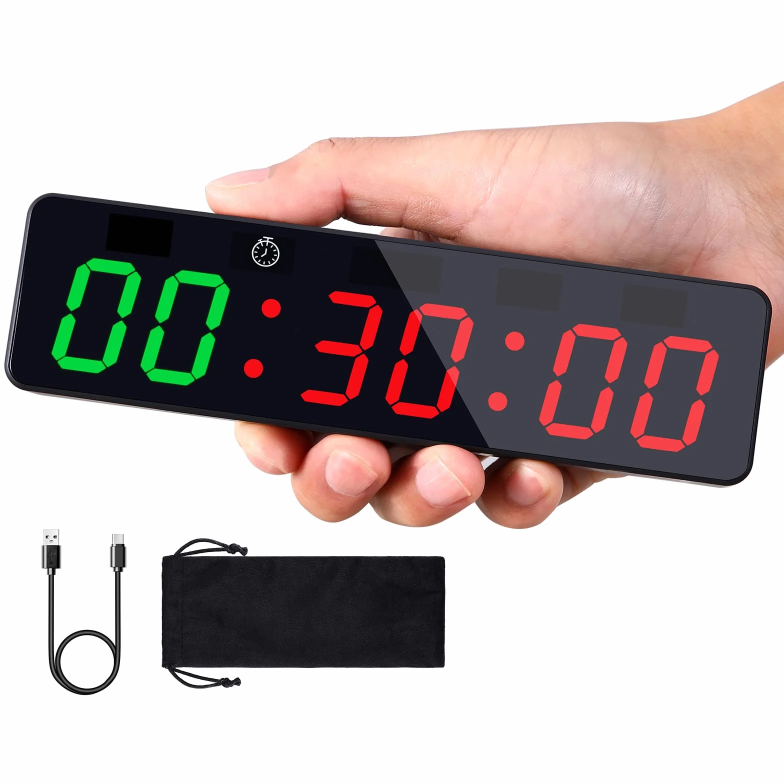 PELLOR Timer Palestra Multifunzione, Portatile Digitale Cronometro LED con Potente Magnete, 5 livelli di luminosità, Conto alla Rovescia/Incremento, Timer a Intervalli Fitness per Casa/Garage/Boxe