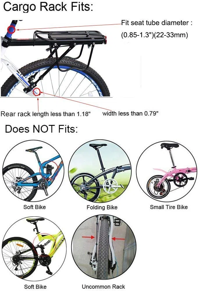 Portapacchi Bici, Alluminio Bici posteriore Rack bicicletta portapacchi ciclismo reggisella Rack Mountain Bike Cargo