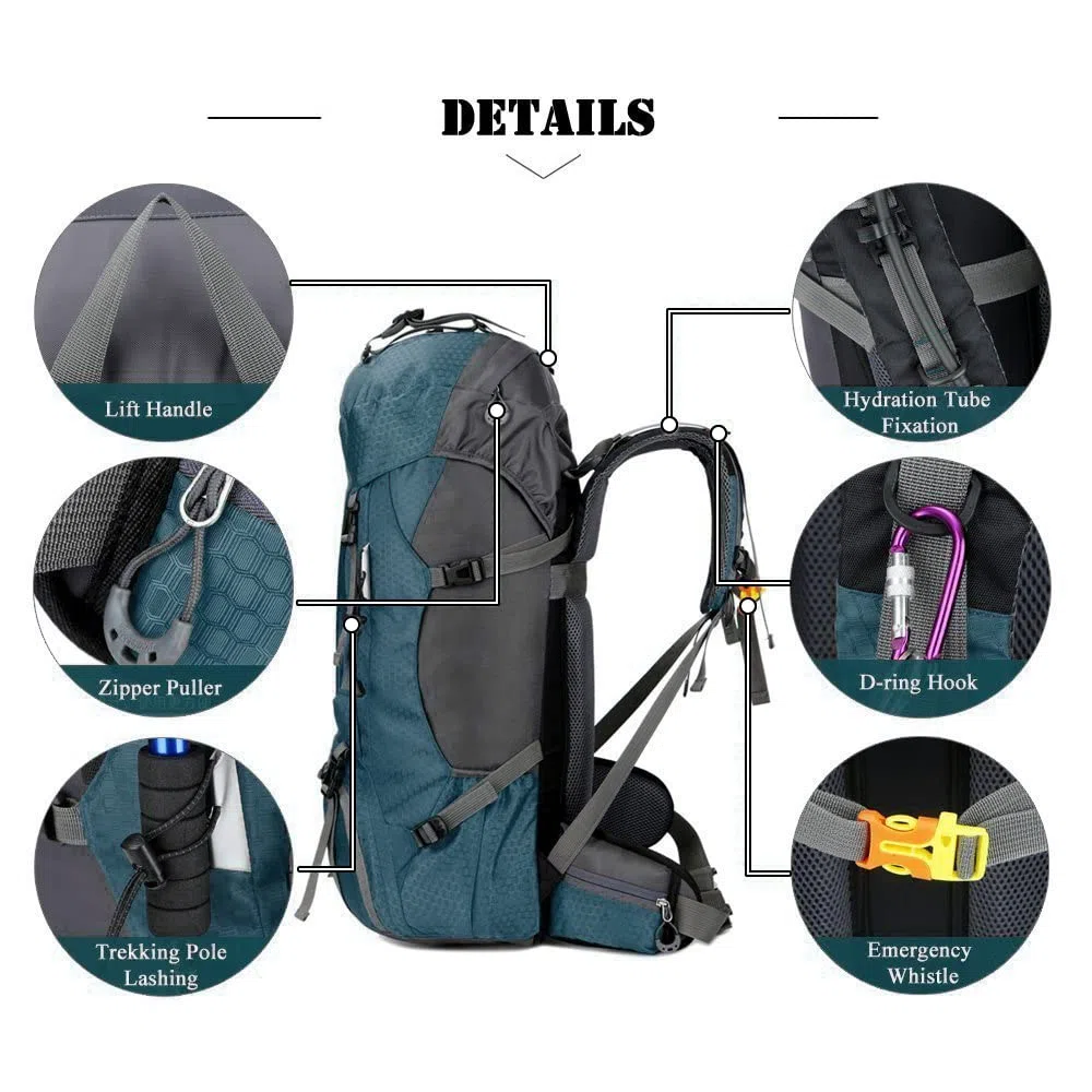 Bseash 60L impermeabile zaino da trekking leggero con copertura antipioggia, zaino da viaggio sport all'aperto per arrampicata campeggio turismo