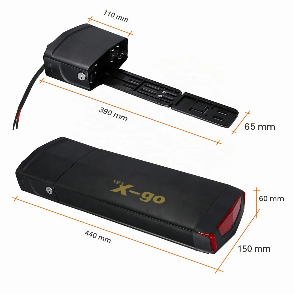 36 V 13 AH Batteria Bici Elettrica per Portapacchi con Caricabatterie, Interruttore di Accensione e Blocco di Sicurezza, Batterie per Biciclette Elettriche 26"- 28", per Motore