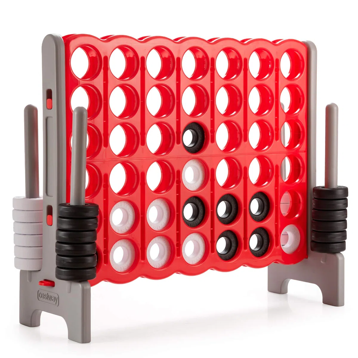 COSTWAY Forza 4 Gigante da Interno ed Esterno, Forza Quattro per Bambini e Adulti con 42 Anelli Giganti e Dispositivo di Scorrimento a Sgancio Rapido, Perfetto per Feste e Vacanze