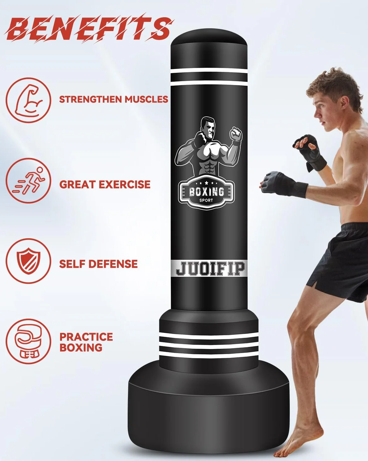NZQXQJXZ Sacco da boxe da terra - sacco da boxe adulti autoportante da 180 cm - sacco boxe gonfiabile con sacchetto di sabbia per allenamento MMA Muay Thai