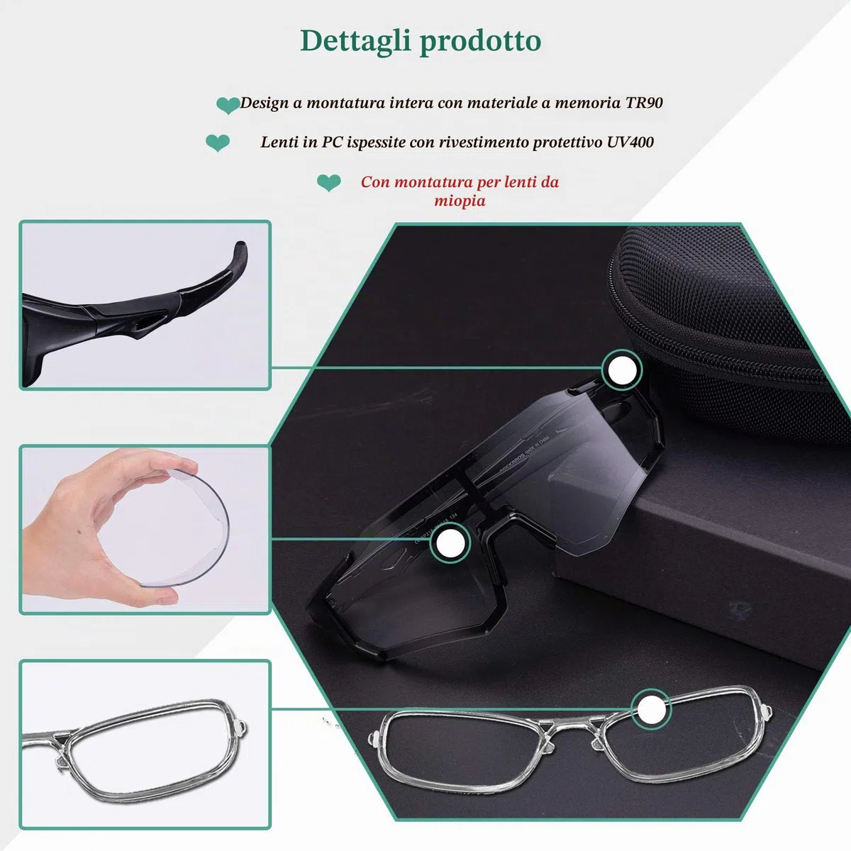 ROCKBROS Occhiali da Ciclismo Sportivi Anti-UV400, Occhiali Fotocromatici da Sole per MTB Bici, Uomo Donna, PC Lenti Trasparenti, Leggero Nero