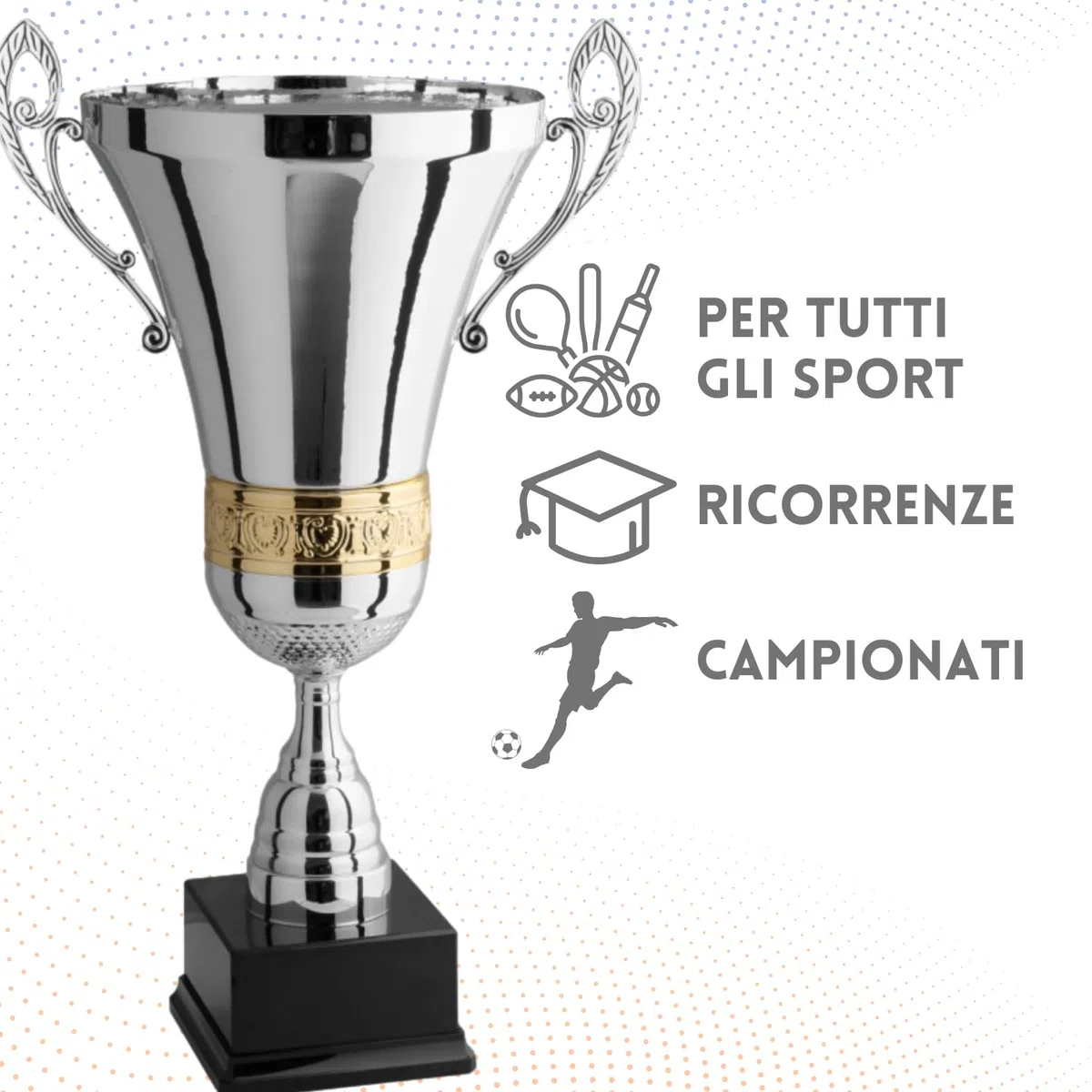 Coppa Trofeo Personalizzabile con Manici Fregio Dorato in Metallo Calcio, Fantacalcio, Tennis, Padel, Basket Premiazioni Sportive ed Eventi con Targhetta Personalizzata cod 1.091
