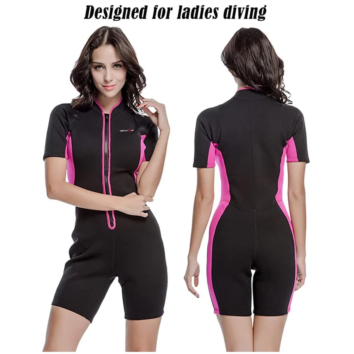 Muta da donna a maniche corte in neoprene con zip frontale, 2 mm, per surf, nuoto, snorkeling