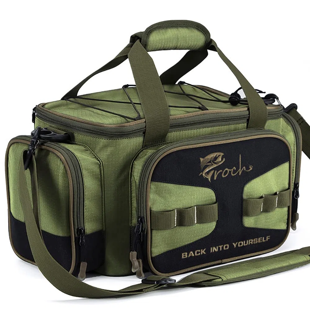Croch Borsa da Pesca per Attrezzi e Accessori, con Cintura e Tracolla, Colore: Verde Militare