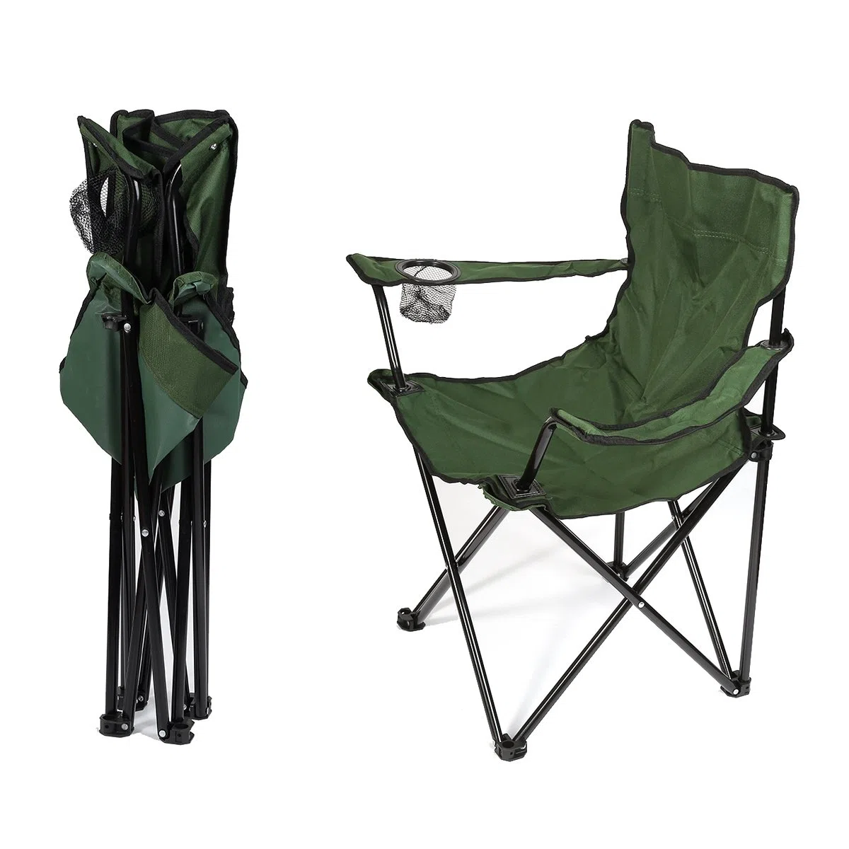 2 sedie pieghevoli da pesca con porta bevande, sedia da campeggio con braccioli, sedia da spiaggia, sedia pieghevole con borsa per il trasporto, fino a 130 kg (verde)