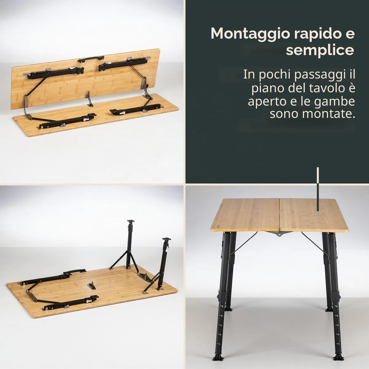 Skandika Tobro Tavolo da campeggio pieghevole | piano in bambù, regolabile in altezza, capacità di carico di 100 kg, resistente alle intemperie, borsa per il trasporto (120x70x70cm)