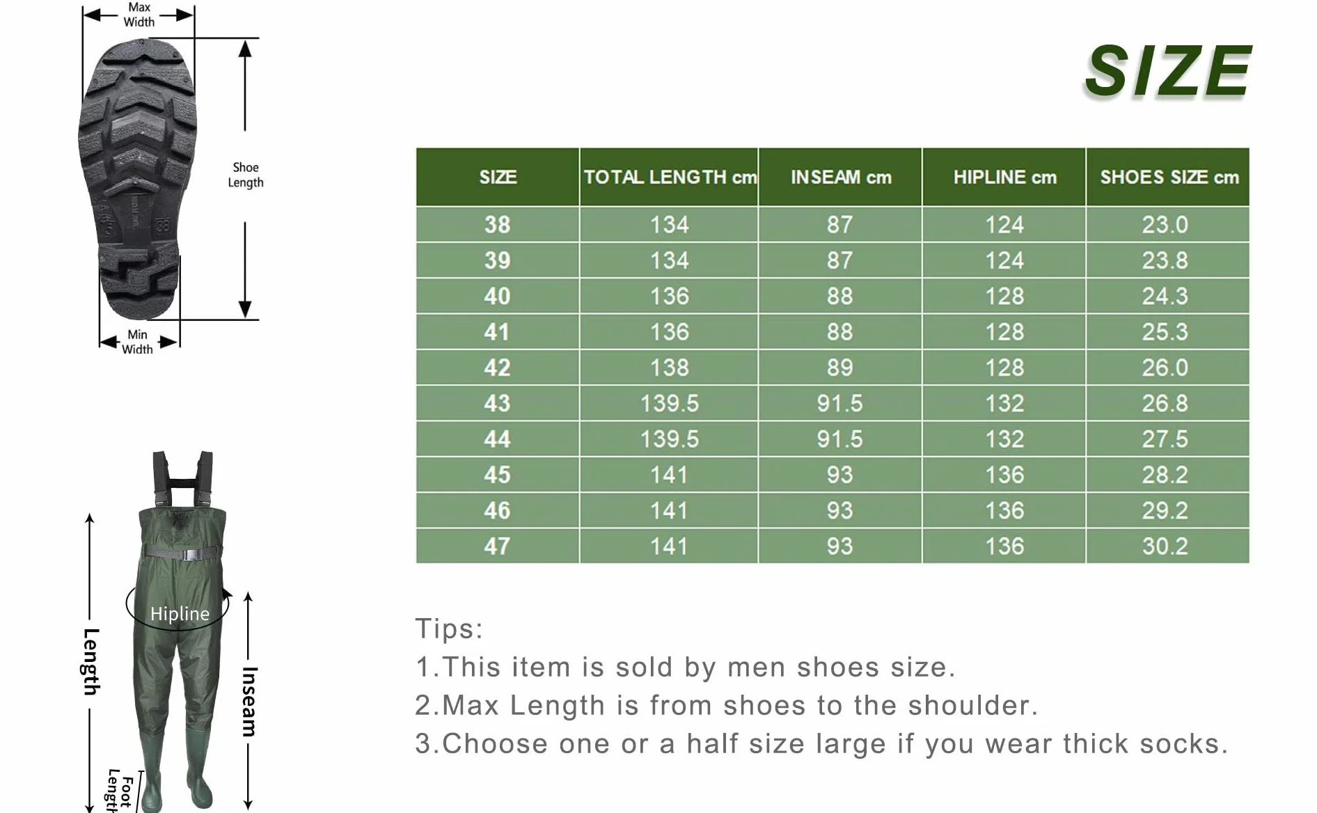 Croch Waders pesca Stivali da pesca per uomo e donna, impermeabili, in PVC e nylon con gomma, taglia 44, ideali per la pesca, verde