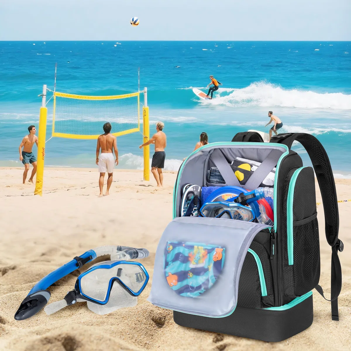 GOBUROS Borsa da Nuoto per Nuotatori con Scomparto per Scarpe, Zaino da Piscina per Uomini e Donne, Borsa con Tasche Multiple per l'Organizzazione dell'Attrezzatura