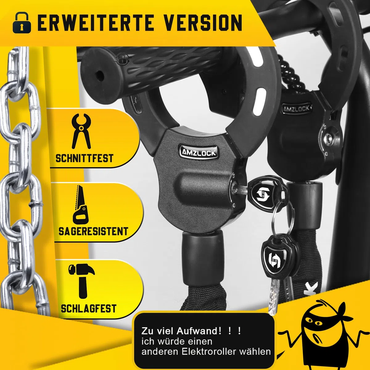 Lucchetto a Catena Antifurto, Lucchetto per Scooter con Borsa Impermeabile e Chiave, Accessori Monopattino Elettrico, Serrature a Manetta per Scooter, Mountain Bike, Moto, Carrelli