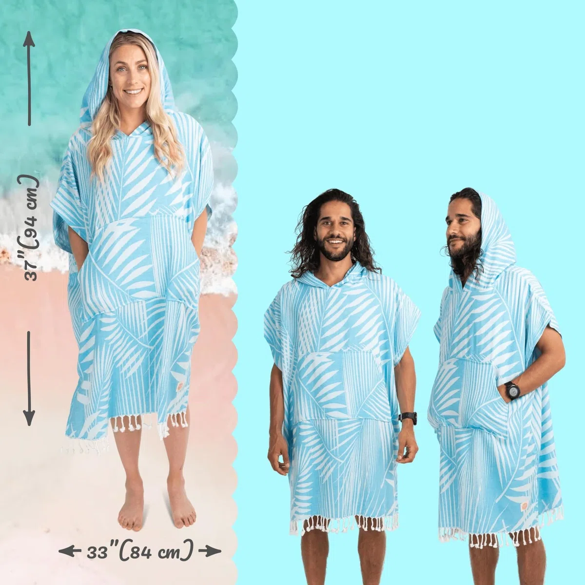 Serviette Poncho,Poncho Surf Poncho da Surf – Asciugamano Grande for Il Cambio (33 X 37) – Asciugamano con Cappuccio in Cotone for Adulti for Surf, Spiaggia, Piscina(Blue)