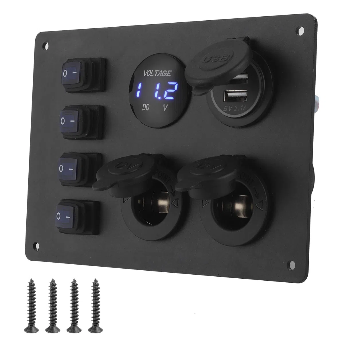 aqxreight - Pannello Interruttori a Bilanciere, Presa 12V Display Tensione Doppia Porta USB Pannello Interruttori a Bilanciere Impermeabile 4 Gang per