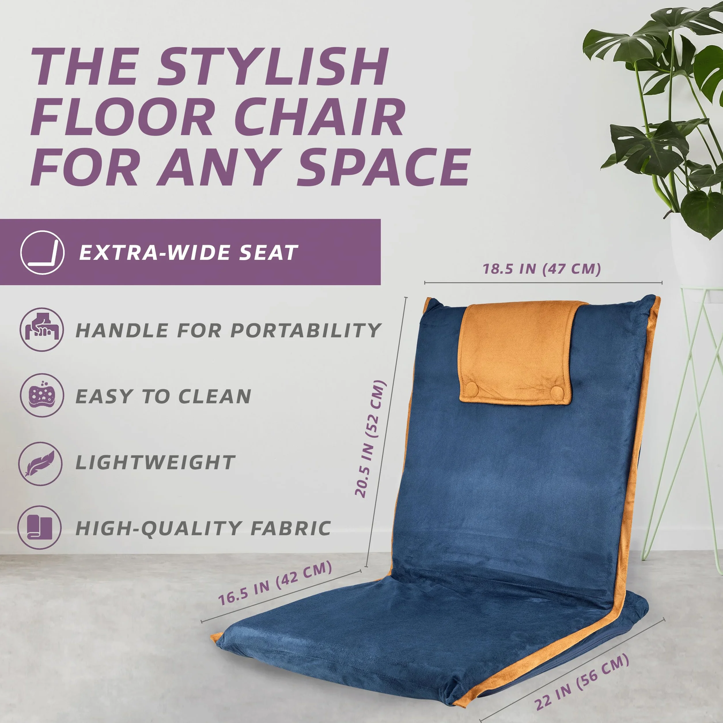 bonVIVO Easy III Sedia Pieghevole da Pavimento Imbottita – Meditation Chair Portatile con Schienale Reclinabile – Cuscino da Yoga e Lettura, Ideale per Casa, Studio e Viaggi – Blu