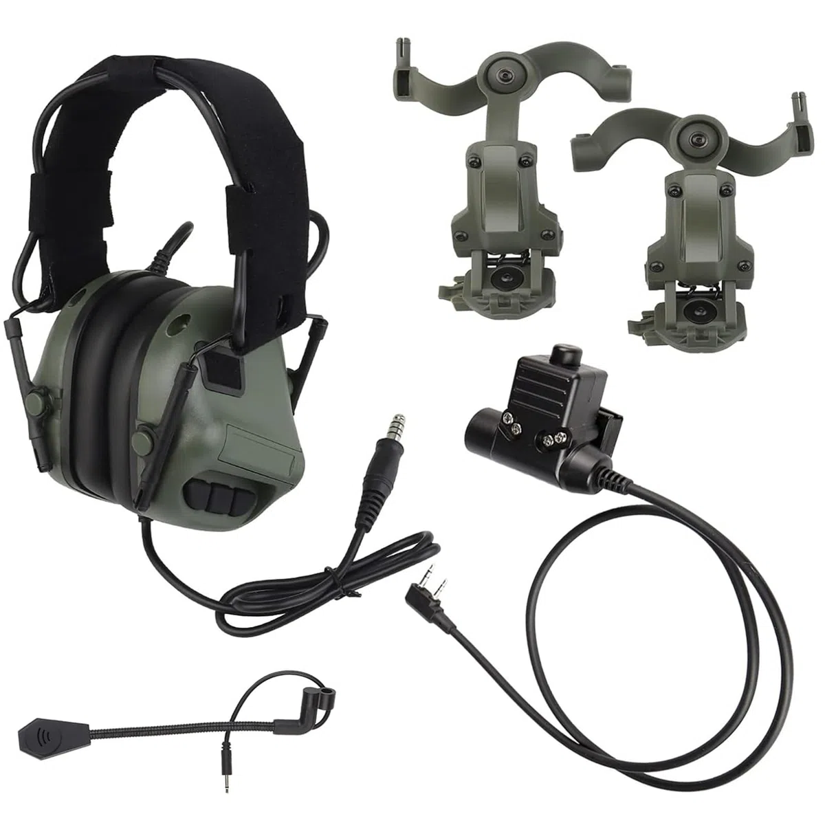 Cuffie Tattiche con PTT U94 A 2 Pin Acquisizione Audio E Riduzione del Rumore – Adattatore per Casco Arc Rail per Softair, Caccia E Tiro, Protezione dell'Udito