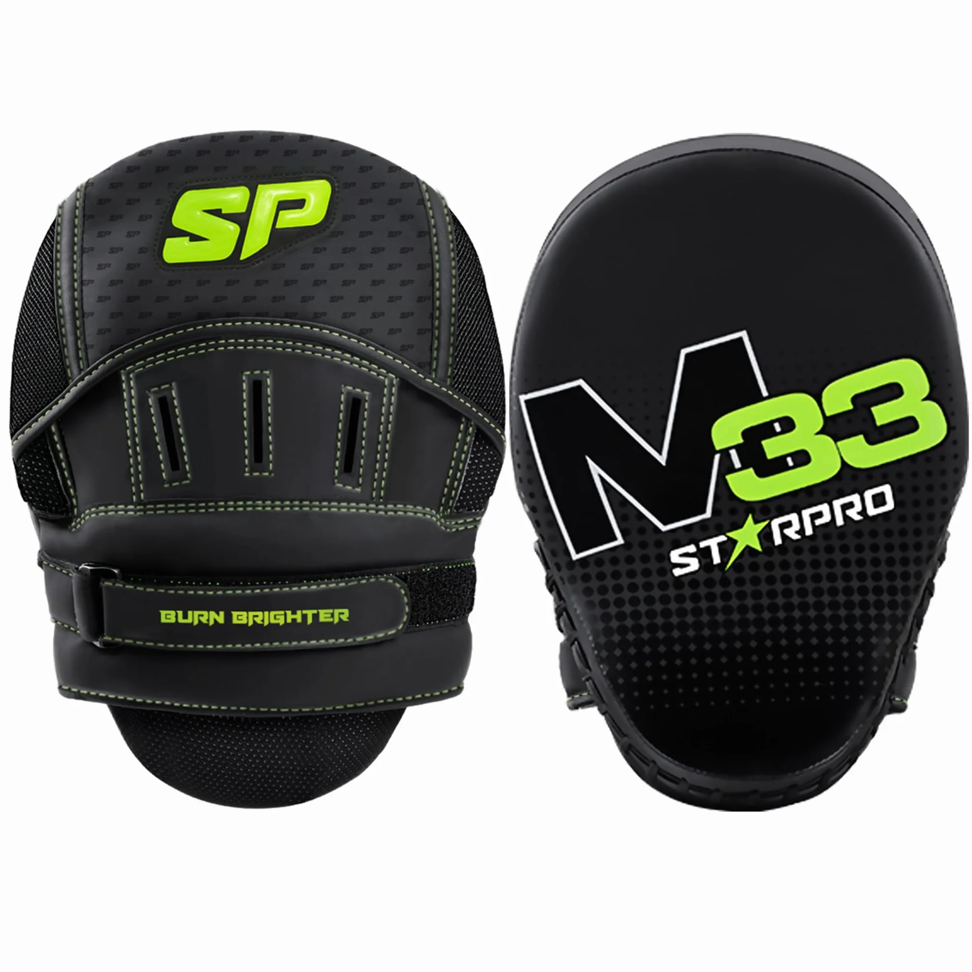 Starpro Colpitori da Boxe Ricurvi in Pelle Sintetica Opaca con Cinturino Regolabile. Coppia Scudo Pads per Allenamento Boxe, MMA, Kick Boxing, Arti Marziali, Muay Thai. Colore Nero e Verde