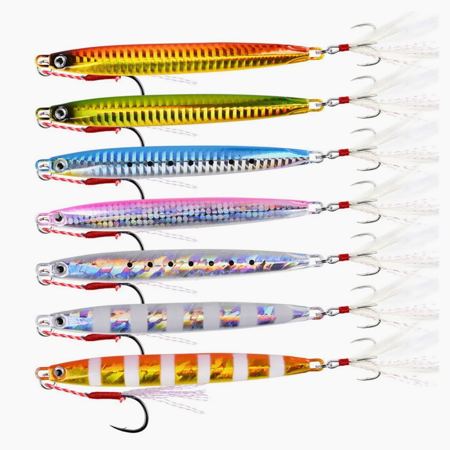 Esca Da Pesca Con Jig In Metallo Lungo E Sottile 7 Pezzi | Attrezzatura for esche artificiali da 10 g 20 g 30 g 40 g 60 g Shore Cast Jigging Spoon