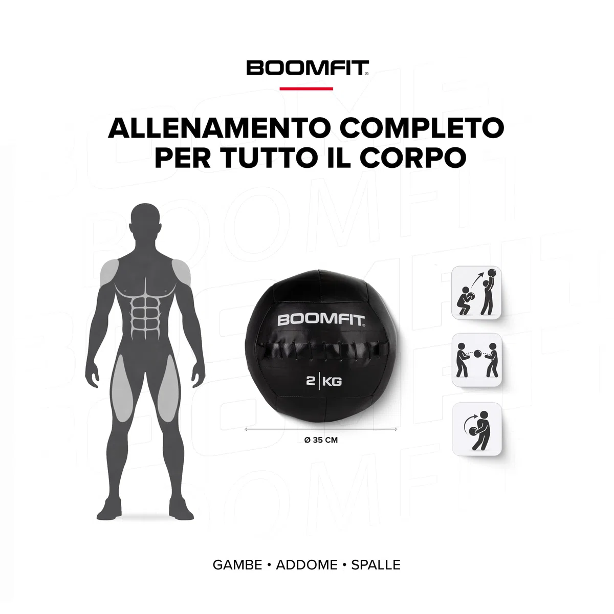 BOOMFIT Wall Ball 2-15kg | Palla Medica per Crossfit e Allenamento Funzionale | Pelle Sintetica Antiscivolo per WOD e HIIT | Attrezzatura Palestra Casa Professionale | Diametro 35cm