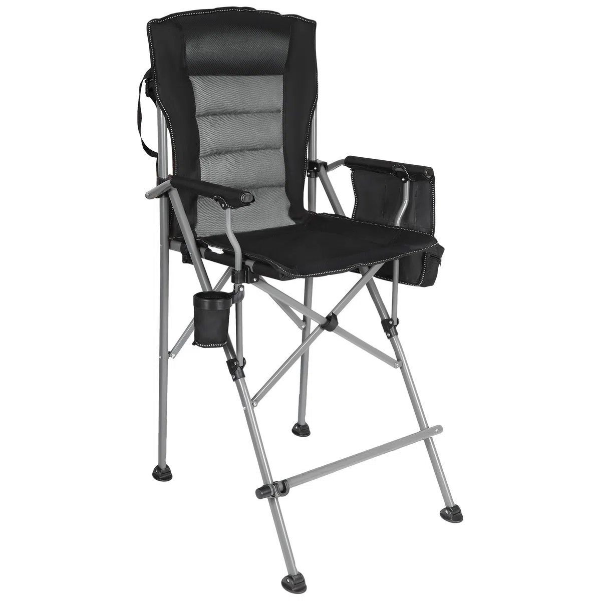 REDCAMP Sedia da regista pieghevole alta con poggiapiedi, capacità 136 kg, nero | Sedia portatile da trucco per artisti con borse laterali, sedia da regista per campeggio, resistente, supporta 136 kg